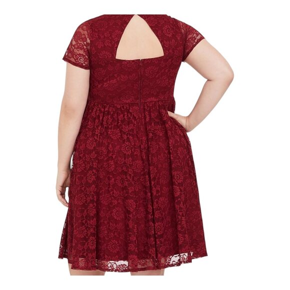 Torrid Plus Size Womens SZ 10  Red Lace Short Sleeve Dress With Keyhole Back - Picture 3 of 10